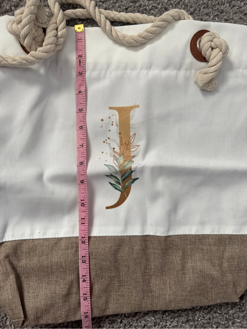 Monogram J Canvas Tote with Matching Zip Bag Accent with Botanical Motif